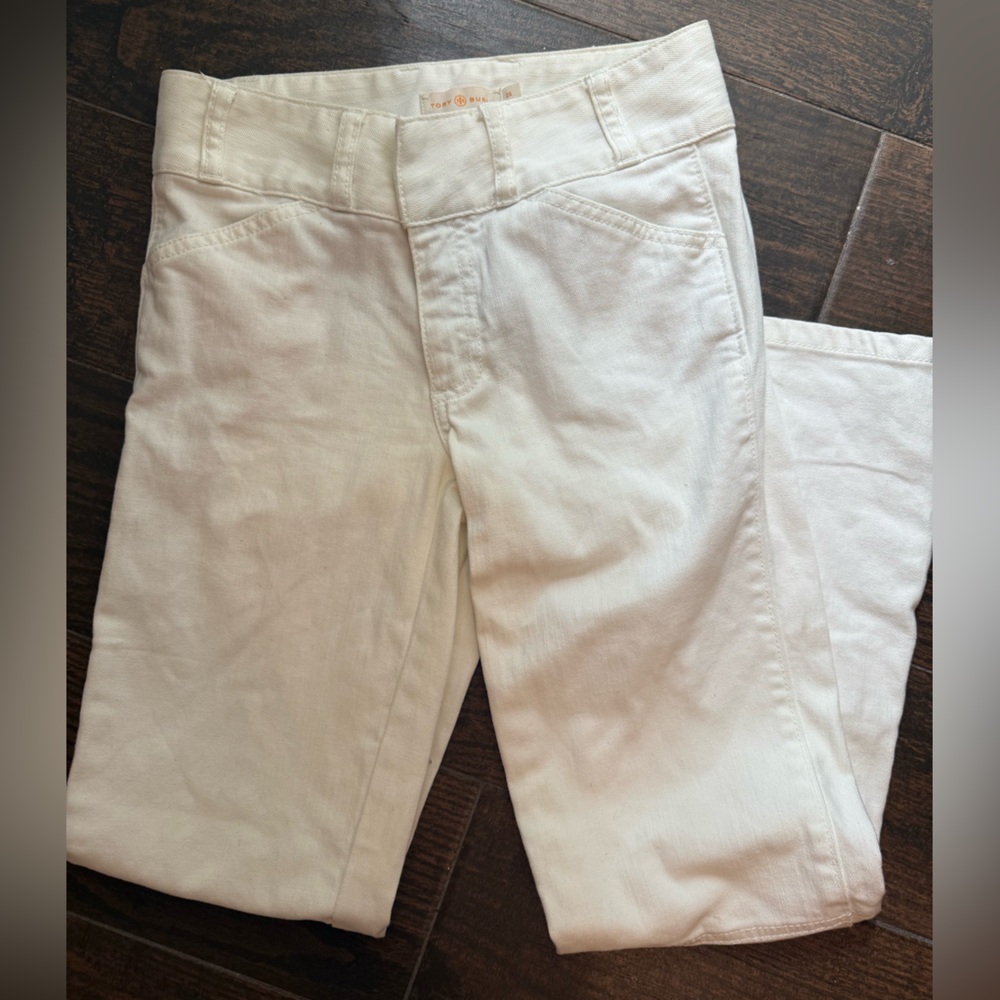 Tory Burch White Denim Pants with Gold Details